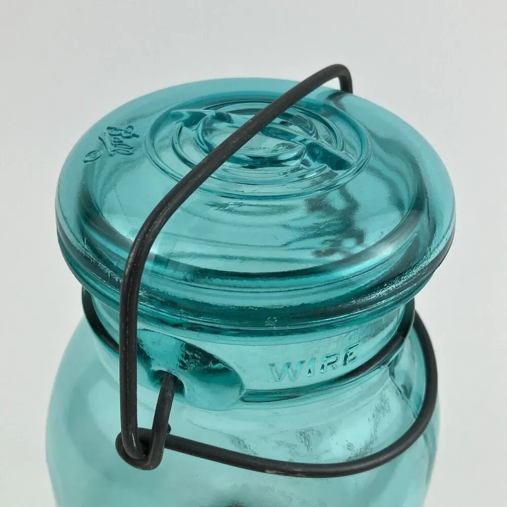 Ball Ideal Glass Blue Bicentennial 1776-1976 Celebration Wire Clamp Glass Jar